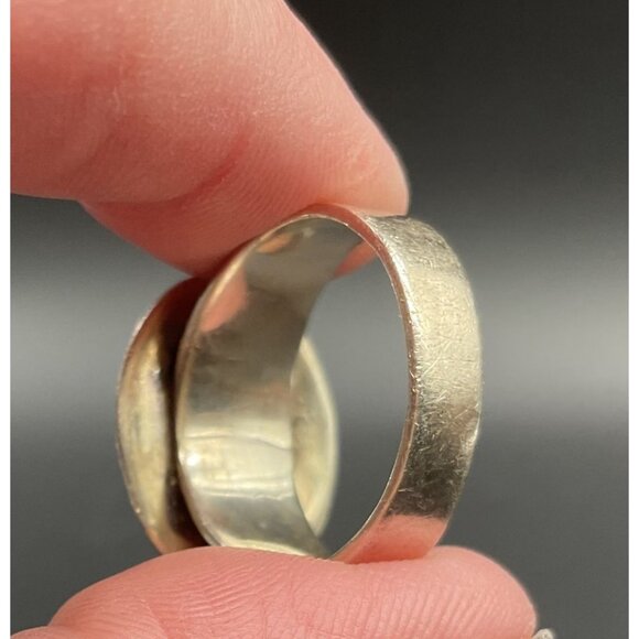 Vintage Sterling Silver & Amber Oval Statement Ring Size 8.5 Bezel Setting - Picture 3 of 4